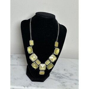 NY Statement Necklace Yellow Geometric Faceted Stones Silver Tone Chain 20"